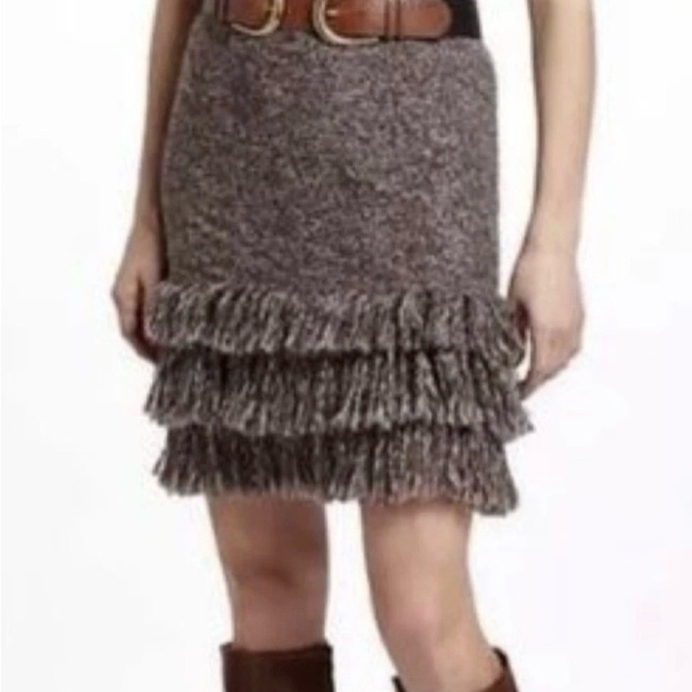 Anthropologie Sparrow Brown Alpaca Wool Fringe Pencil Skirt Size Small